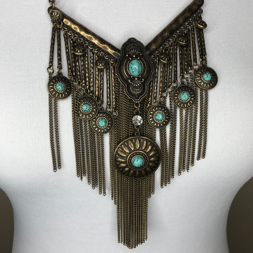 Antique gold and turquoise Statement Necklace